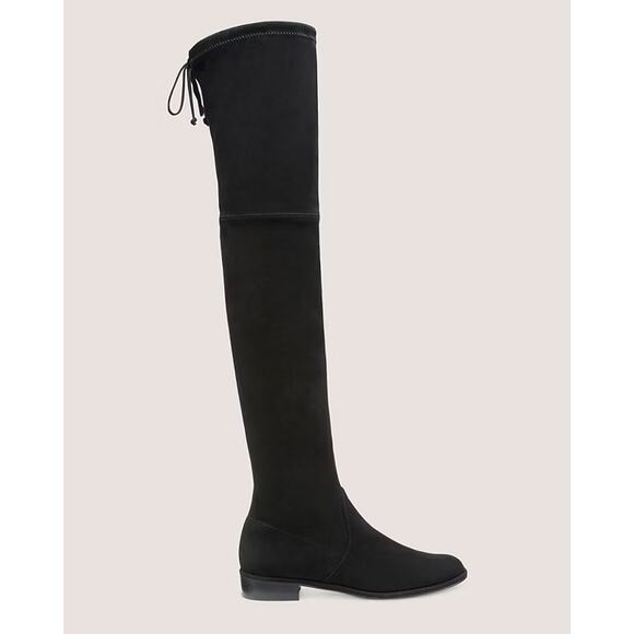 Stuart Weitzman Lowland Over-the-Knee Boots Black Suede Flat Tie Back 7.5 - Picture 2 of 11